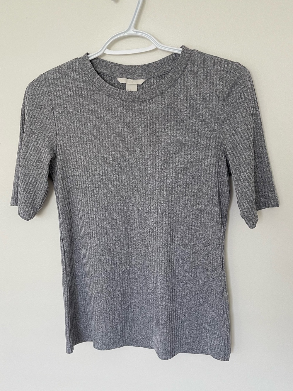 H&M Short Sleeve Ribbed Crewneck Top - Gray